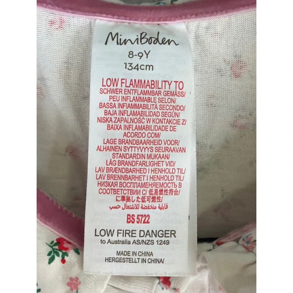 Mini Boden Nightgown Girls 8-9Y Cream Floral Ruffle Peter Pan Collar Sleep Dress